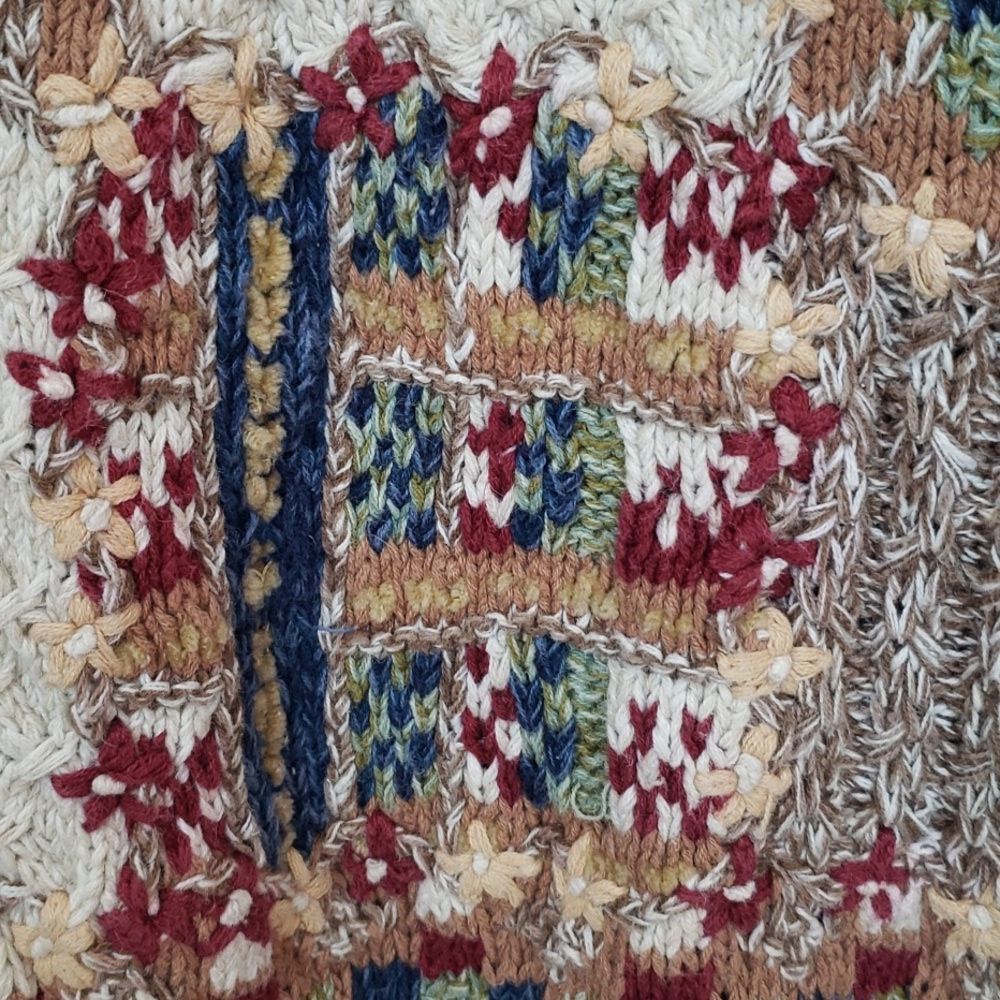90s Heirloom Collectibles Sweater Colorful Embroidered Patchwork Coastal Grandma - Picture 3 of 6